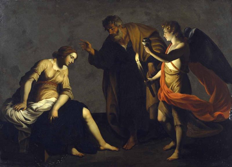 Alessandro Turchi Saint Agatha Attended by Saint Peter and an Angel in Prison oil painting picture